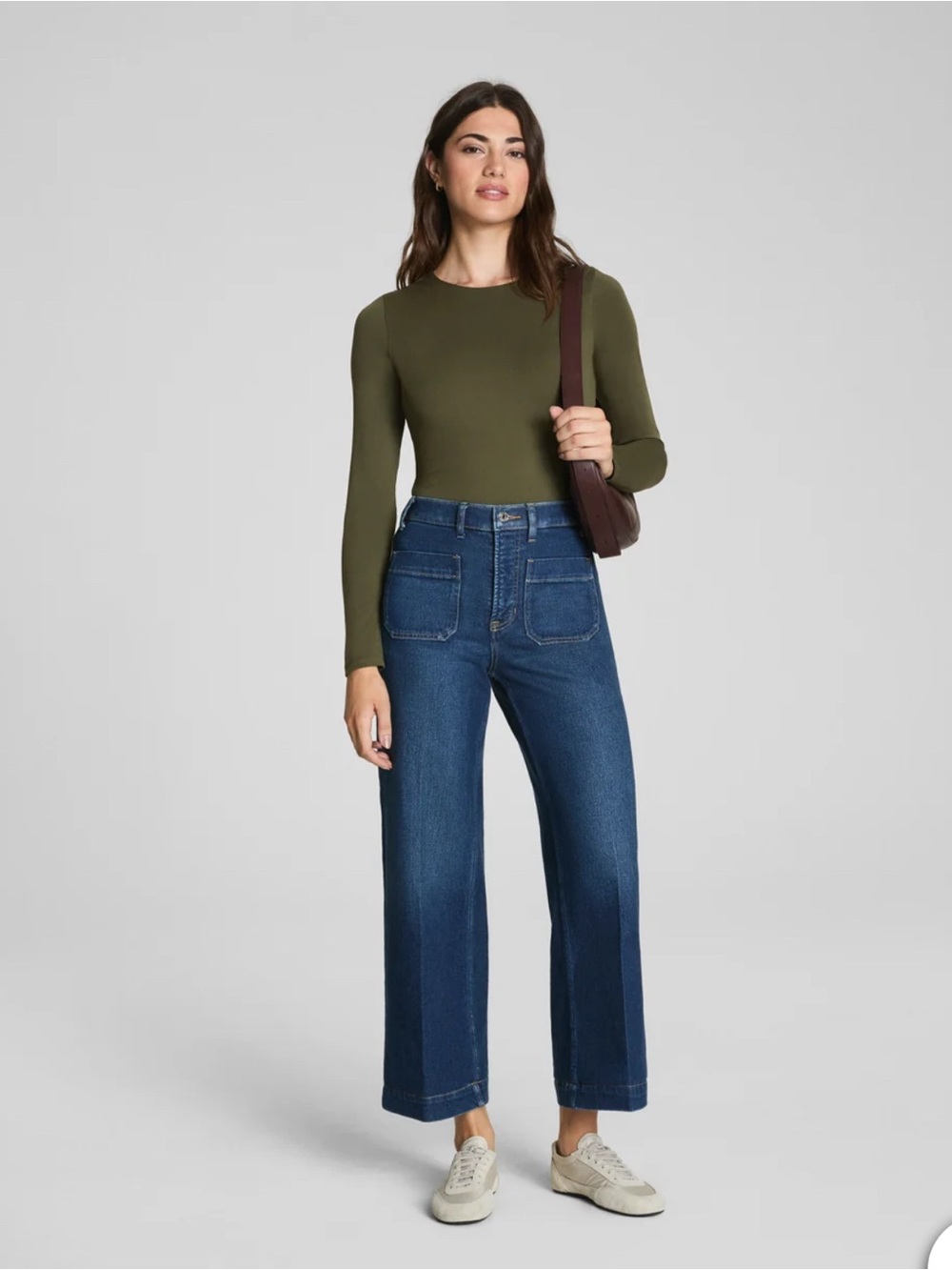 SPANX Wide-Leg High-Rise Jeans in Dark Blue Wash